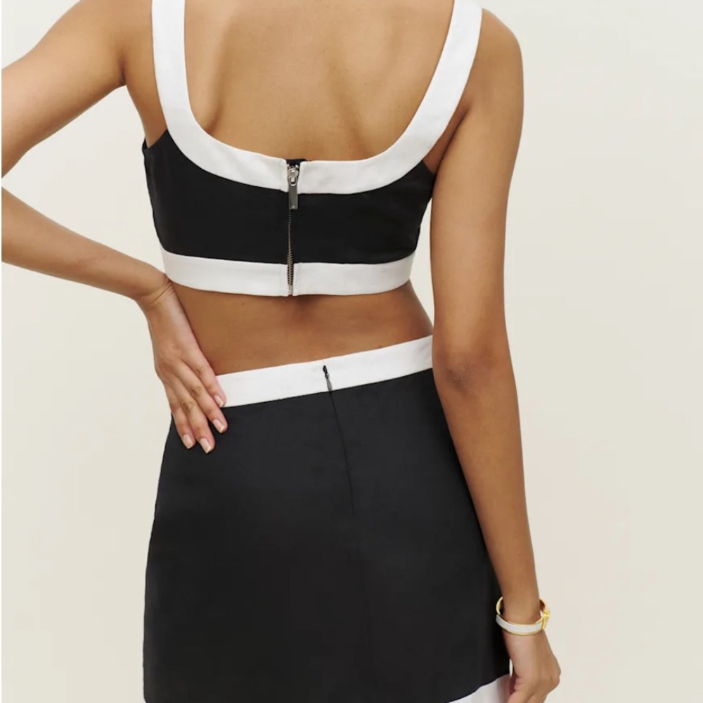 Reformation Robbie linen two piece tank skirt black white set size 8 - Picture 3 of 7